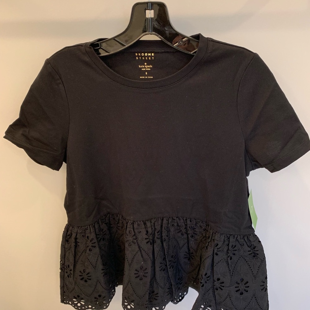 Kate Spade x Broome Street Black Eyelet Flounce Tee